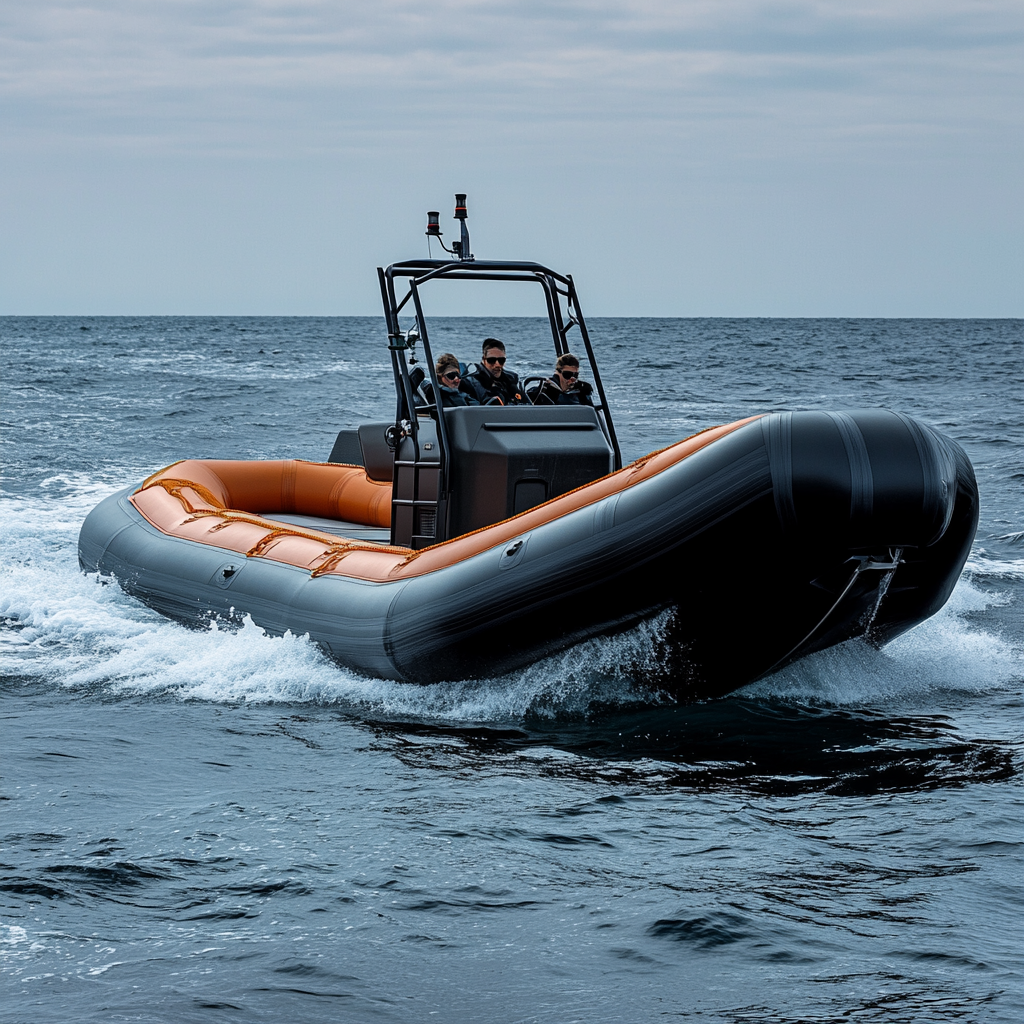 Лодка ПВХ в переходном режиме: нос задран, корма просела