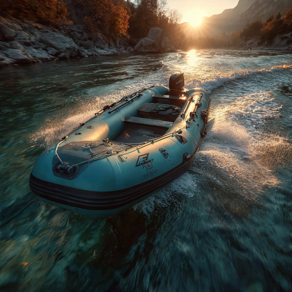 Лодка ПВХ в переходном режиме: нос задран, корма просела