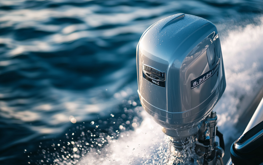 Лодочный мотор Yamaha в работе на воде