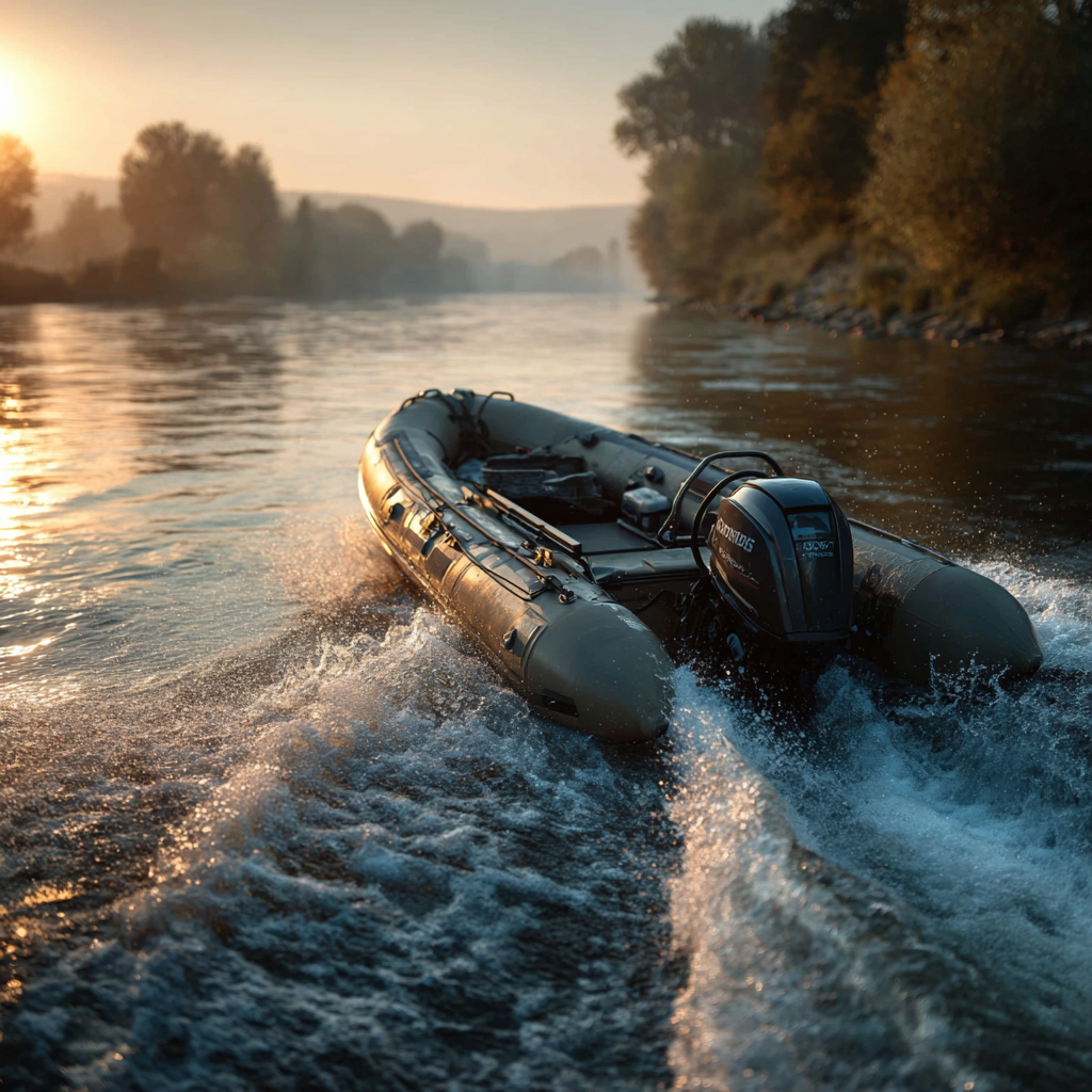 Лодка ПВХ на глиссировании: корпус выровнен, минимальный контакт с водой