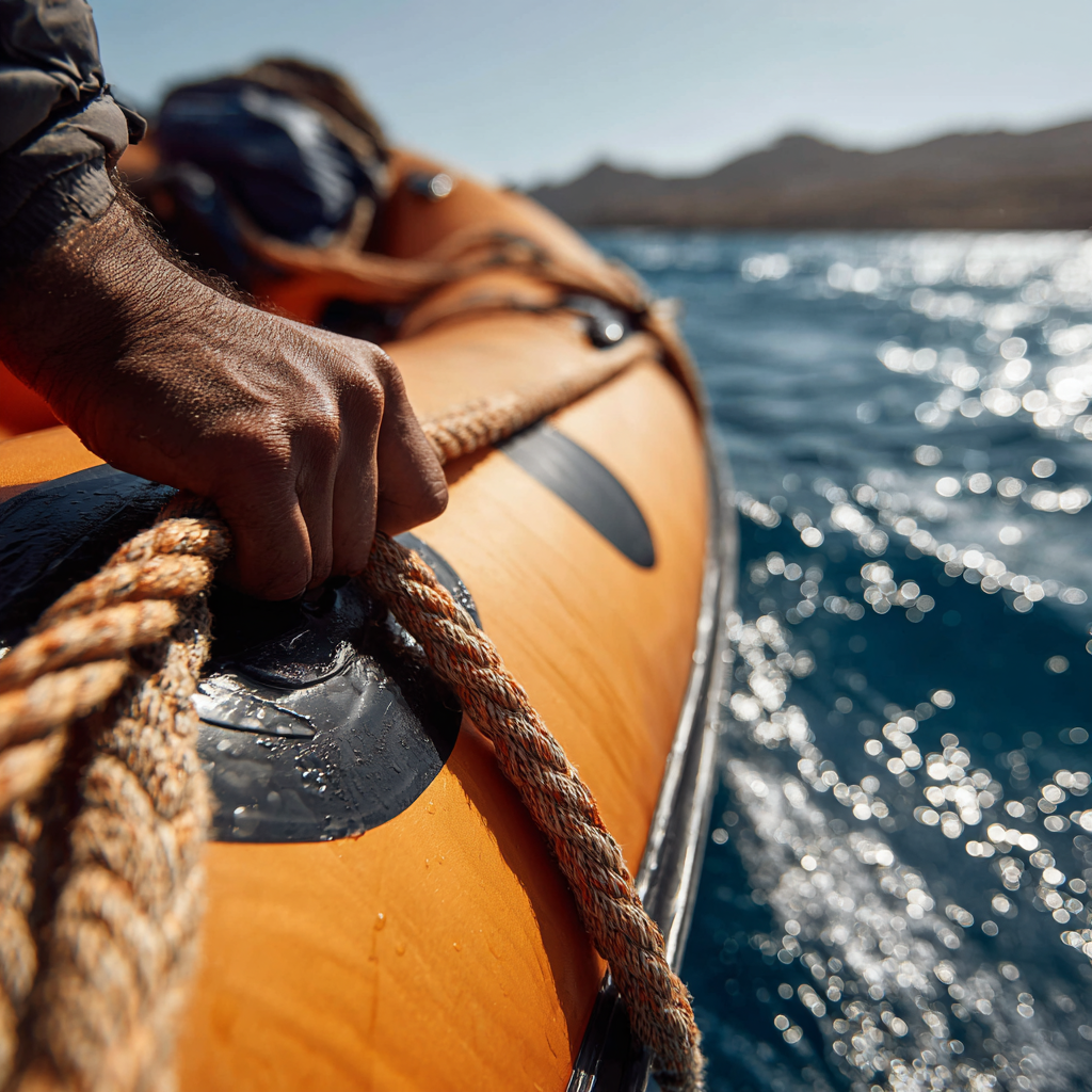 Лодка ПВХ в переходном режиме: нос задран, корма просела