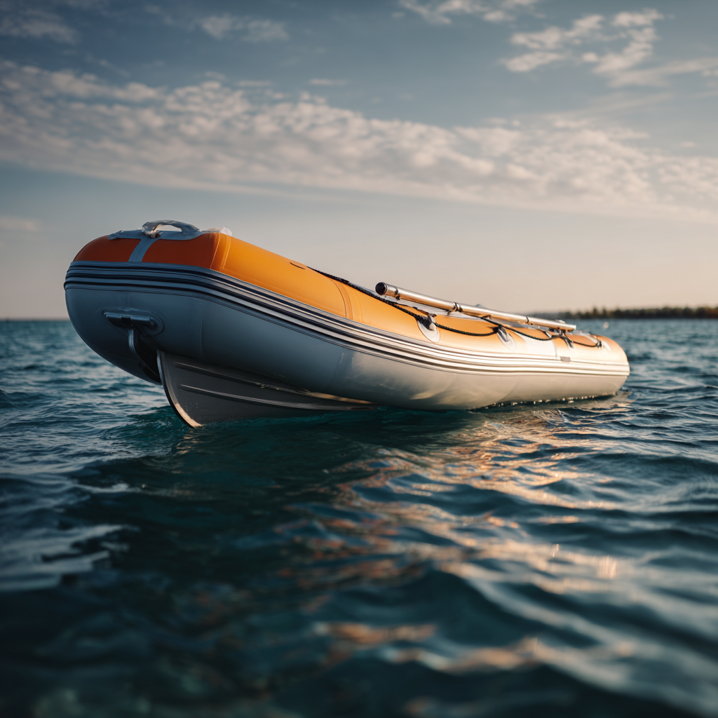 Лодка ПВХ в переходном режиме: нос задран, корма просела